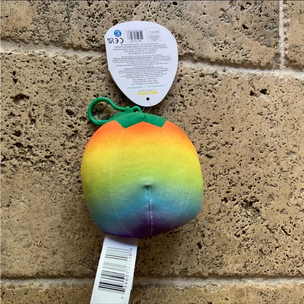 Squishmallow Staley Rainbow Pumpkin Clip Keychain NWT
